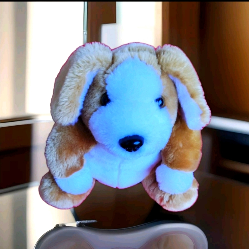 Vintage 2001 KellyToy Brown White Dog Plush 9" Stuffed Animal Toy Chubby Sits